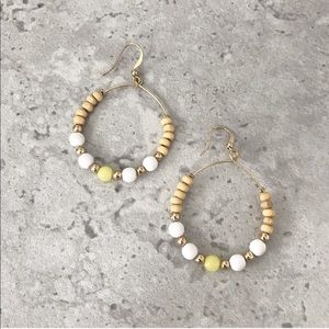 Beachy Hoop Earrings w/ Tan, Yellow & White Beads
